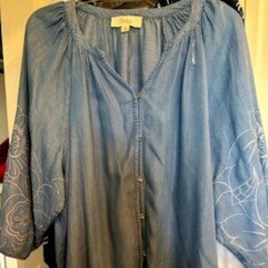 Nurture by Westbound Women's Denim like Embroidered Balloon Sleeve 2X